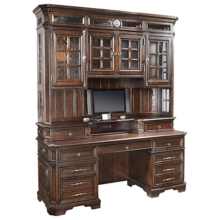 Traditional 75" Credenza Desk with LED Lighting and Electrical Outlets